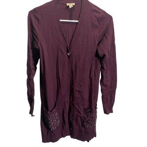LOGO Lavish XS Purple Long‎ Cardigan With Sequin Pockets